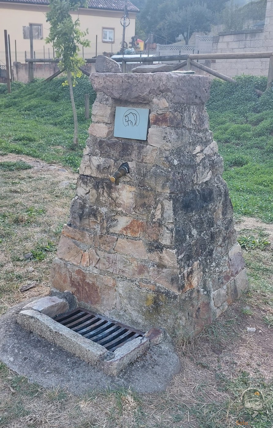 Fuente de agua potable con motivo del oso