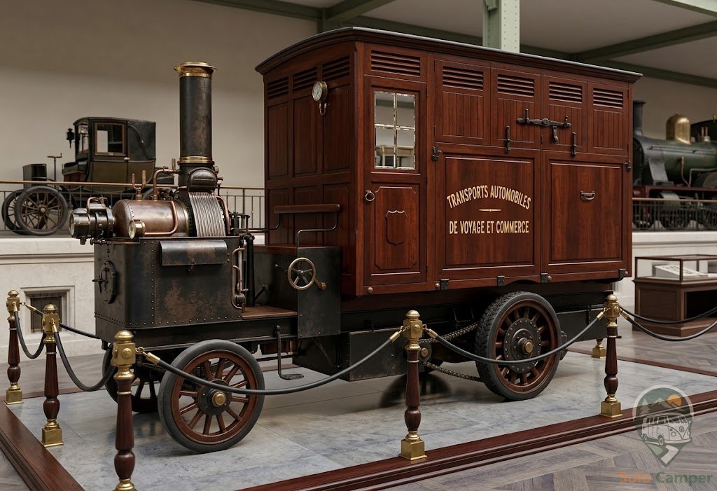 La autocaravana de vapor Quo Vadis fotografiada en el norte de África en 1900