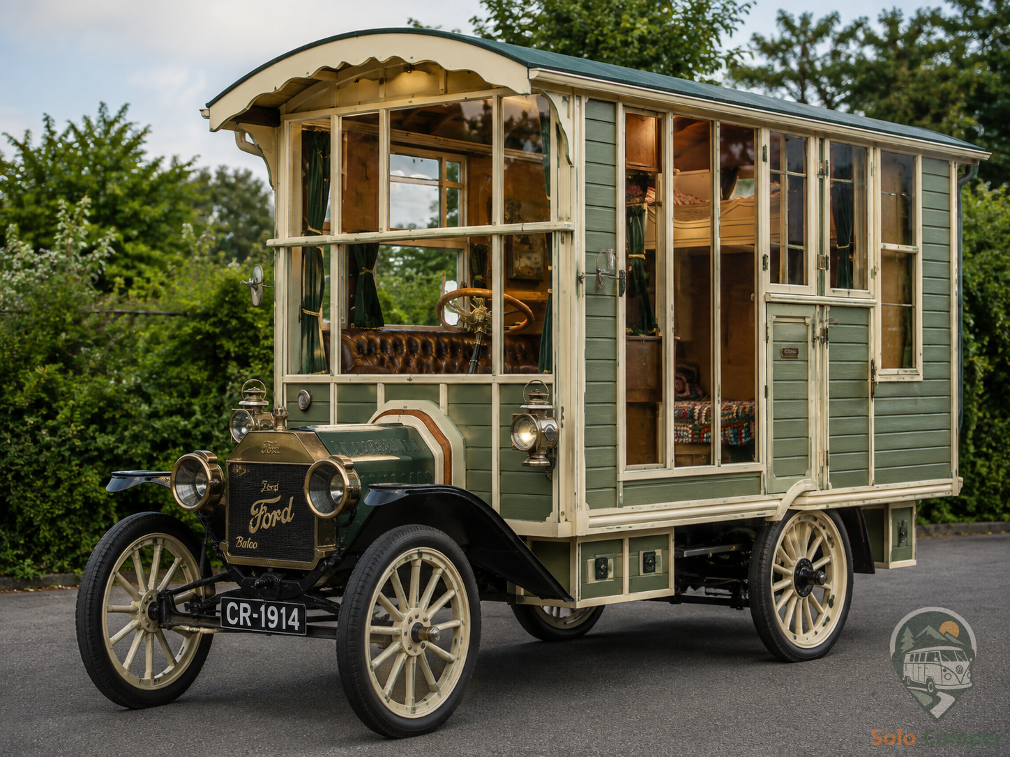Autocaravana de 1914 sobre chasis Ford Modelo T con carrocería de madera de Dunton of Reading